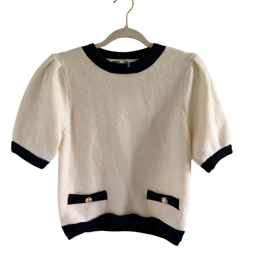 English Factory Cream Puff Sleeve Sweater Top Black Trim Gold M - Picture 3 of 10